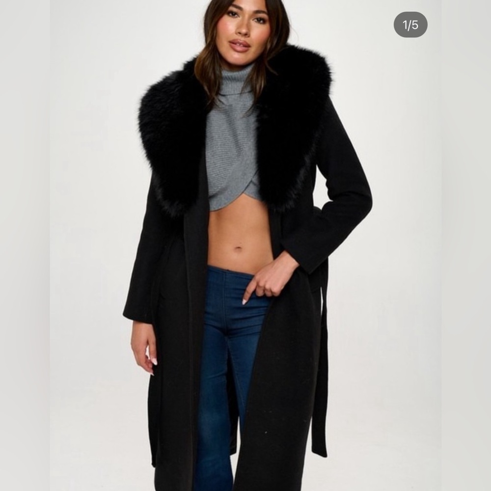 Long Coat with Faux Fur Collar
